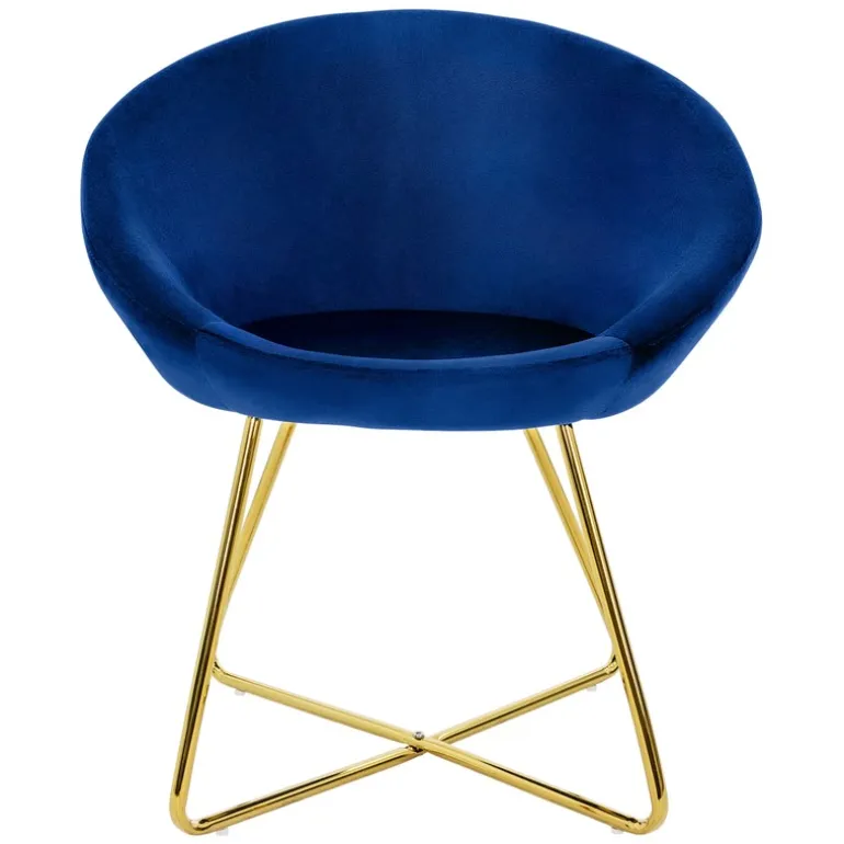 Esszimmerstuhl mit runder Rückenlehne Blau aus Samt mit goldenen Metallbeinen ML-Design