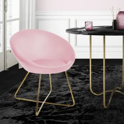 Esszimmerstuhl mit runder Rückenlehne Rosa aus Samt mit goldenen Metallbeinen ML-Design