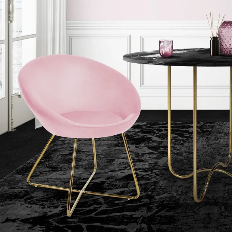 Esszimmerstuhl mit runder Rückenlehne Rosa aus Samt mit goldenen Metallbeinen ML-Design