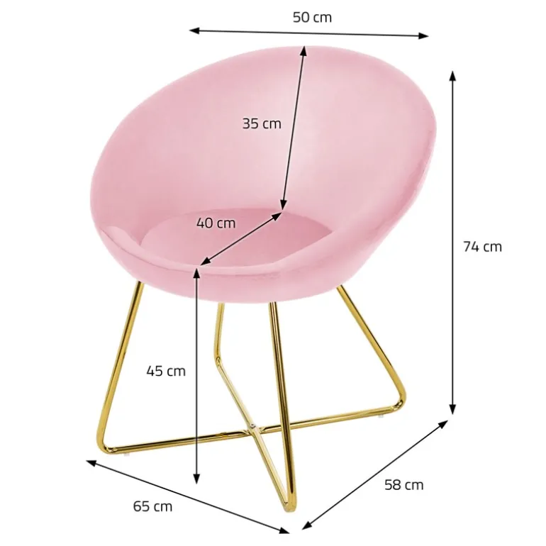 Esszimmerstuhl mit runder Rückenlehne Rosa aus Samt mit goldenen Metallbeinen ML-Design