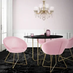 Esszimmerstuhl mit runder Rückenlehne Rosa aus Samt mit goldenen Metallbeinen ML-Design
