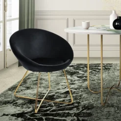 Esszimmerstuhl mit runder Rückenlehne Schwarz aus Samt mit goldenen Metallbeinen ML-Design