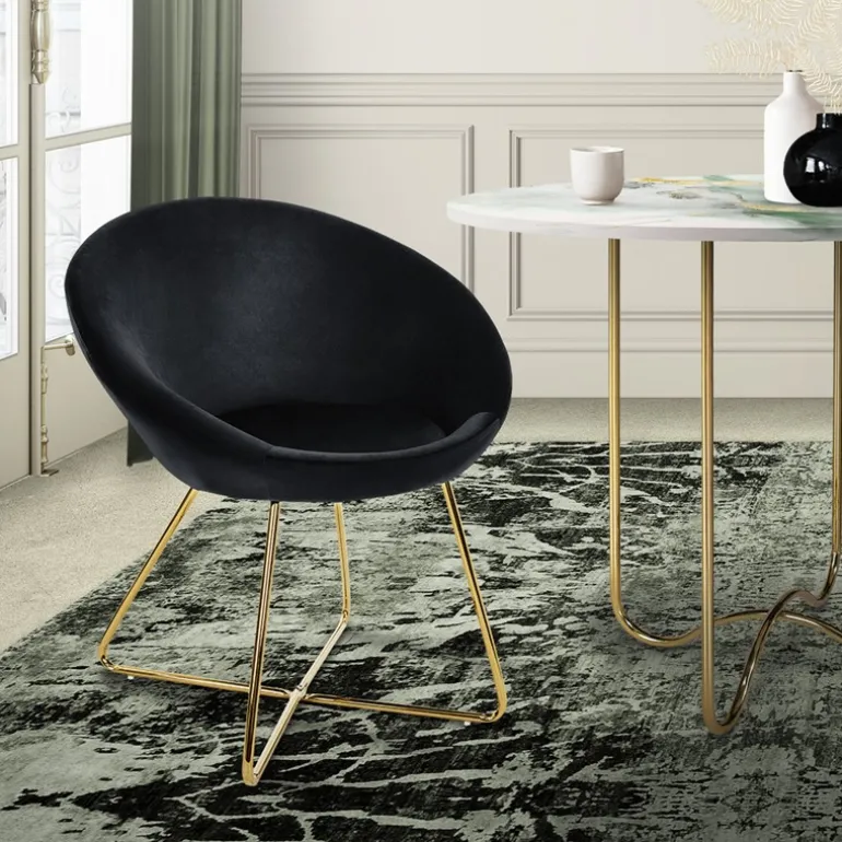 Esszimmerstuhl mit runder Rückenlehne Schwarz aus Samt mit goldenen Metallbeinen ML-Design