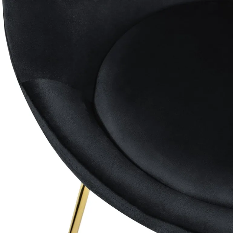 Esszimmerstuhl mit runder Rückenlehne Schwarz aus Samt mit goldenen Metallbeinen ML-Design
