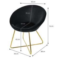 Esszimmerstuhl mit runder Rückenlehne Schwarz aus Samt mit goldenen Metallbeinen ML-Design