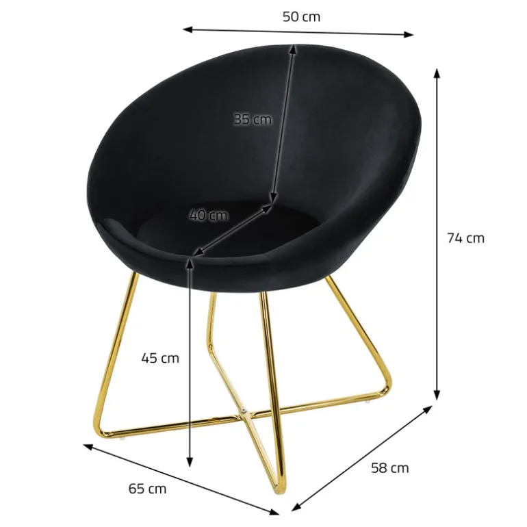 Esszimmerstuhl mit runder Rückenlehne Schwarz aus Samt mit goldenen Metallbeinen ML-Design