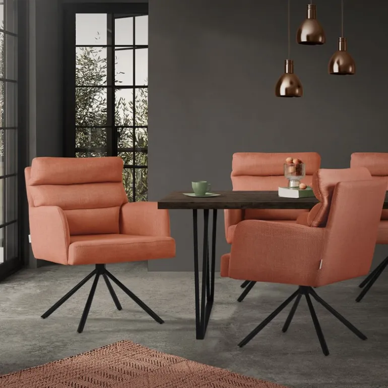 Esszimmerstuhl Orange drehbar mit abnehmbaren Rückenkissen gepolstert bis 120 Kilogramm ML-Design