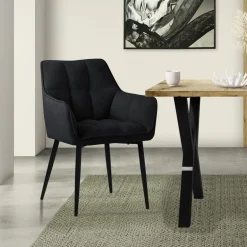 Esszimmerstuhl Schwarz aus Frotteestoff mit dickem gepolsterter Sitz ML-Design