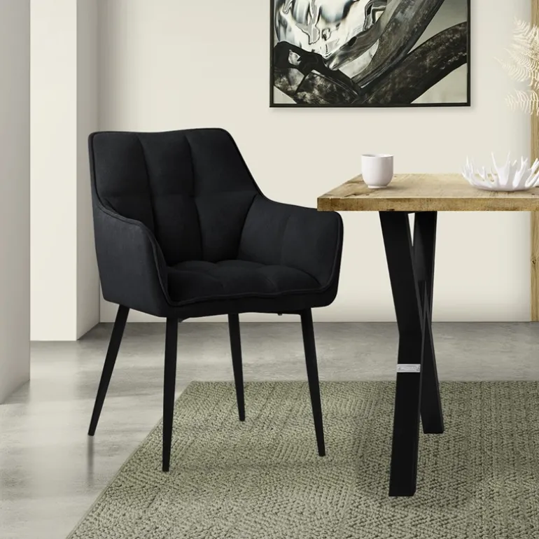 Esszimmerstuhl Schwarz aus Frotteestoff mit dickem gepolsterter Sitz ML-Design