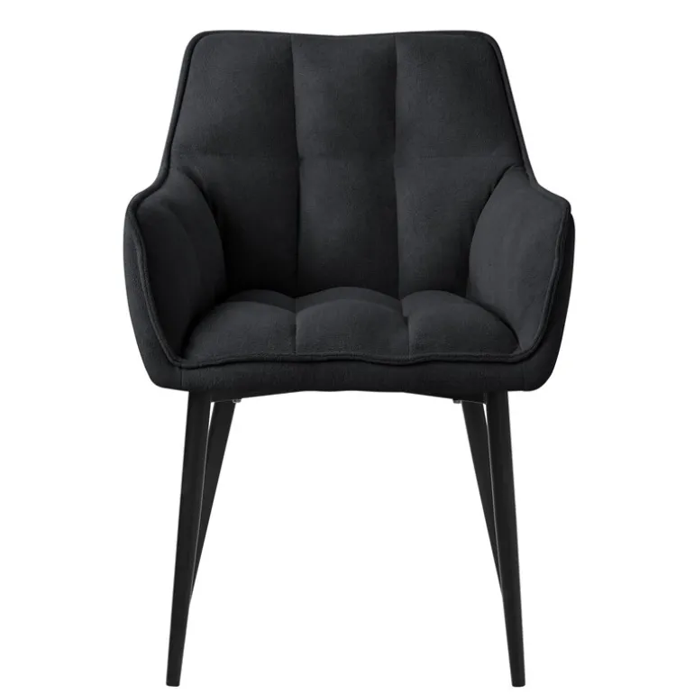 Esszimmerstuhl Schwarz aus Frotteestoff mit dickem gepolsterter Sitz ML-Design