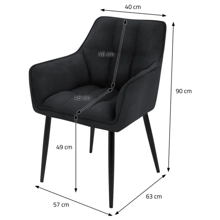 Esszimmerstuhl Schwarz aus Frotteestoff mit dickem gepolsterter Sitz ML-Design
