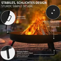 Feuerschale 70 cm mit Dreibeingestell und klappbaren Füßen Stahl Feuerkorb
