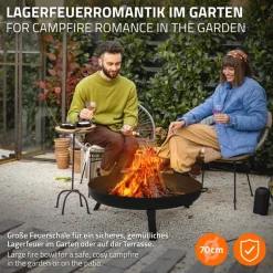 Feuerschale 70 cm mit Dreibeingestell und klappbaren Füßen Stahl Feuerkorb