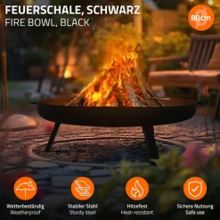 Feuerschale 80 cm mit Dreibeingestell und klappbaren Füßen Stahl Feuerkorb