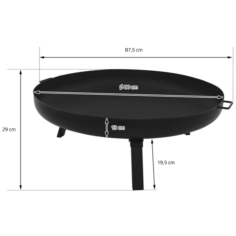 Feuerschale 80 cm mit Dreibeingestell und klappbaren Füßen Stahl Feuerkorb