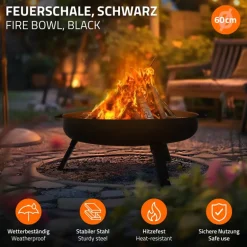 Feuerschale 60 cm mit Dreibeingestell und klappbaren Füßen Stahl Feuerkorb