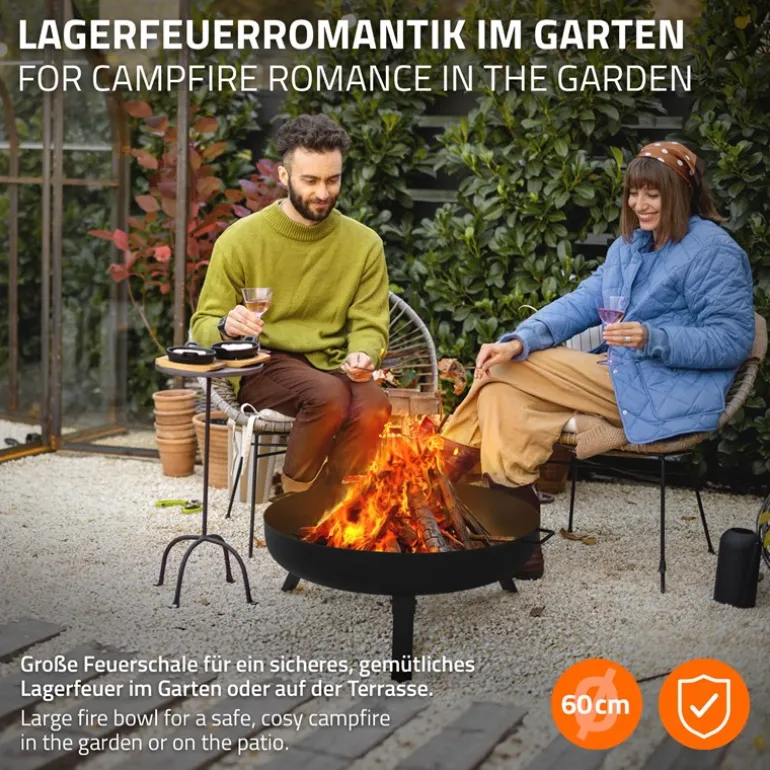 Feuerschale 60 cm mit Dreibeingestell und klappbaren Füßen Stahl Feuerkorb