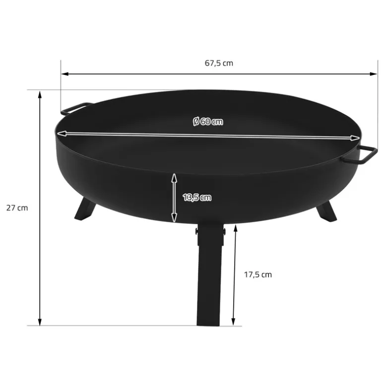 Feuerschale 60 cm mit Dreibeingestell und klappbaren Füßen Stahl Feuerkorb