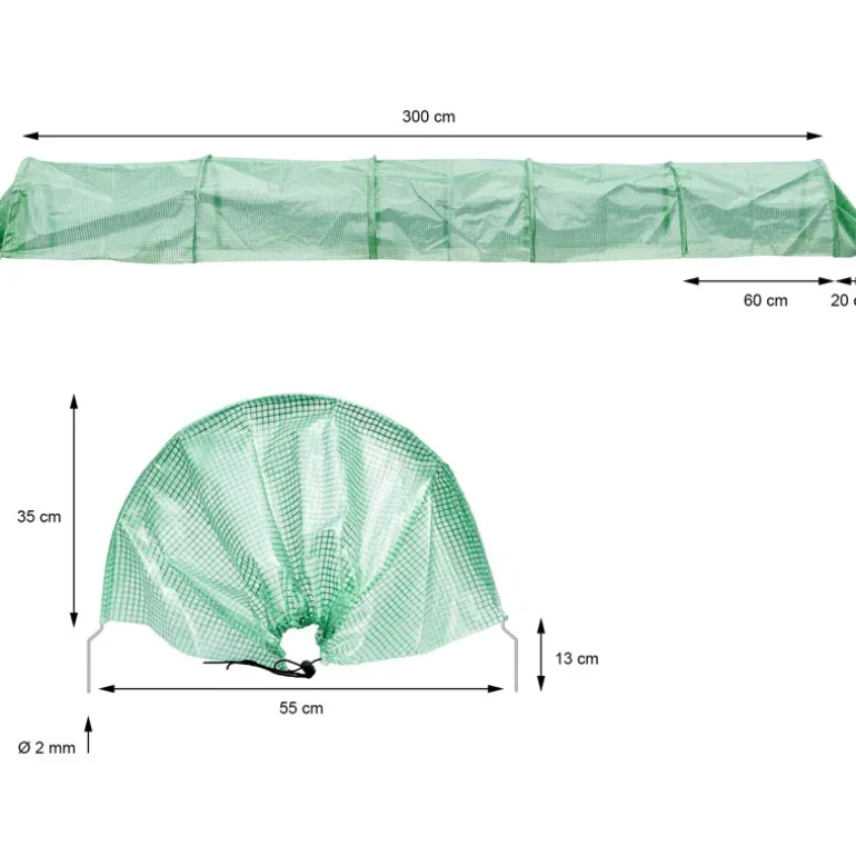 Folientunnel 300x55x35 cm Transparent/Grün aus PE-Gitterfolie
