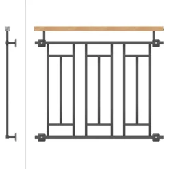 Französischer Balkon Anthrazit 90x100 cm mit 3 Füllelementen, Holzoptik aus verzinkter Stahl