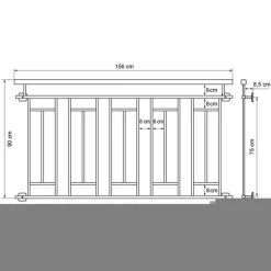 Französischer Balkon Anthrazit 90x156 cm mit 5 Füllelementen, Holzoptik aus verzinkter Stahl