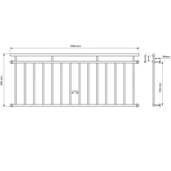 Französischer Balkon glänzend 184x90 cm mit 14 Füllstäben aus Edelstahl