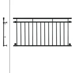 Französischer Balkon Schwarz 184x90 cm mit 14 Füllstäben aus pulverbeschichtetem Stahl