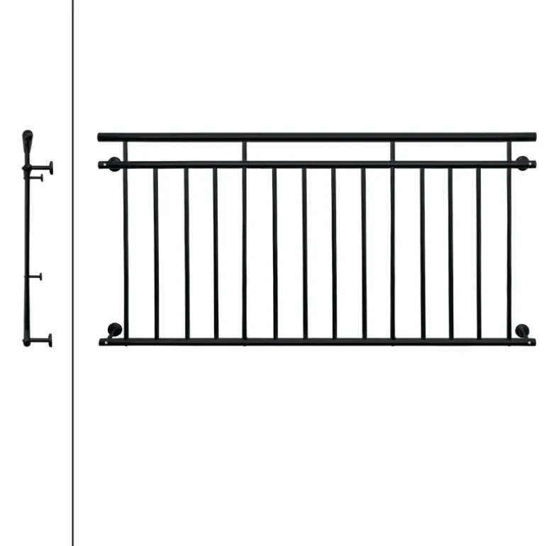 Französischer Balkon Schwarz 184x90 cm mit 14 Füllstäben aus pulverbeschichtetem Stahl