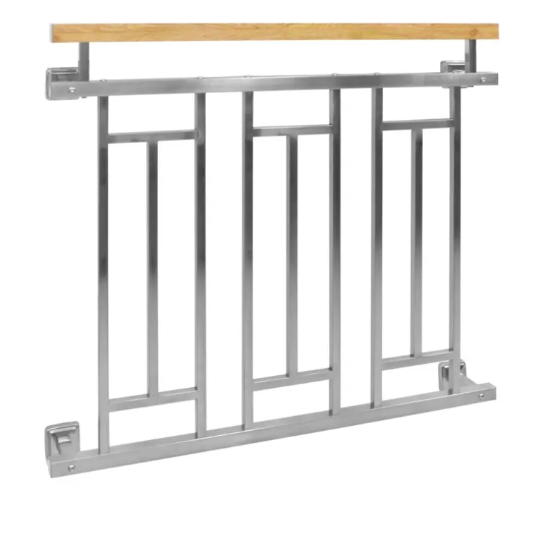 Französischer Balkon Silber 90x100 cm mit 3 Füllelementen, Holzoptik aus Edelstahl