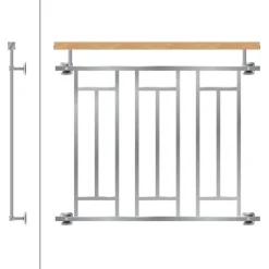Französischer Balkon Silber 90x100 cm mit 3 Füllelementen, Holzoptik aus Edelstahl