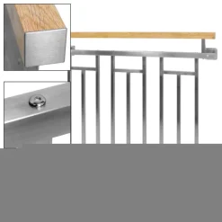 Französischer Balkon Silber 90x100 cm mit 3 Füllelementen, Holzoptik aus Edelstahl