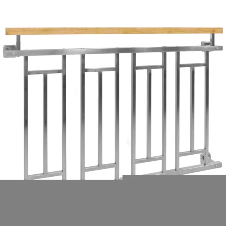 Französischer Balkon Silber 90x128 cm mit 4 Füllelementen, Holzoptik aus Edelstahl