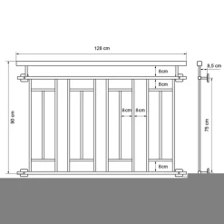 Französischer Balkon Silber 90x128 cm mit 4 Füllelementen, Holzoptik aus Edelstahl