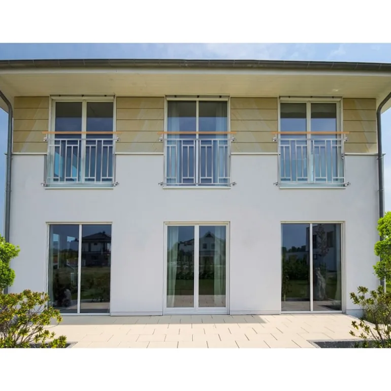 Französischer Balkon Silber 90x128 cm mit 4 Füllelementen, Holzoptik aus Edelstahl