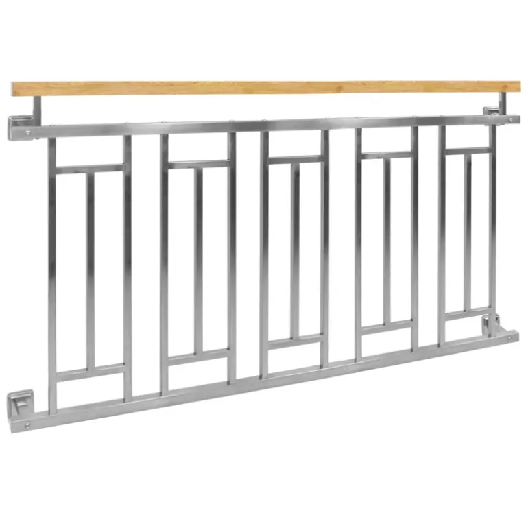 Französischer Balkon Silber 90x156 cm mit 5 Füllelementen, Holzoptik aus Edelstahl