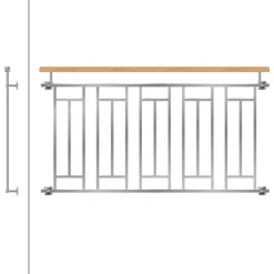 Französischer Balkon Silber 90x156 cm mit 5 Füllelementen, Holzoptik aus Edelstahl