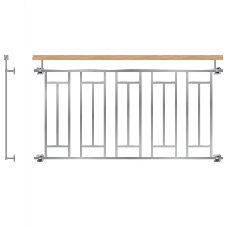 Französischer Balkon Silber 90x156 cm mit 5 Füllelementen, Holzoptik aus Edelstahl