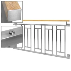 Französischer Balkon Silber 90x156 cm mit 5 Füllelementen, Holzoptik aus Edelstahl