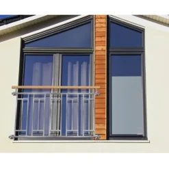 Französischer Balkon Silber 90x156 cm mit 5 Füllelementen, Holzoptik aus Edelstahl