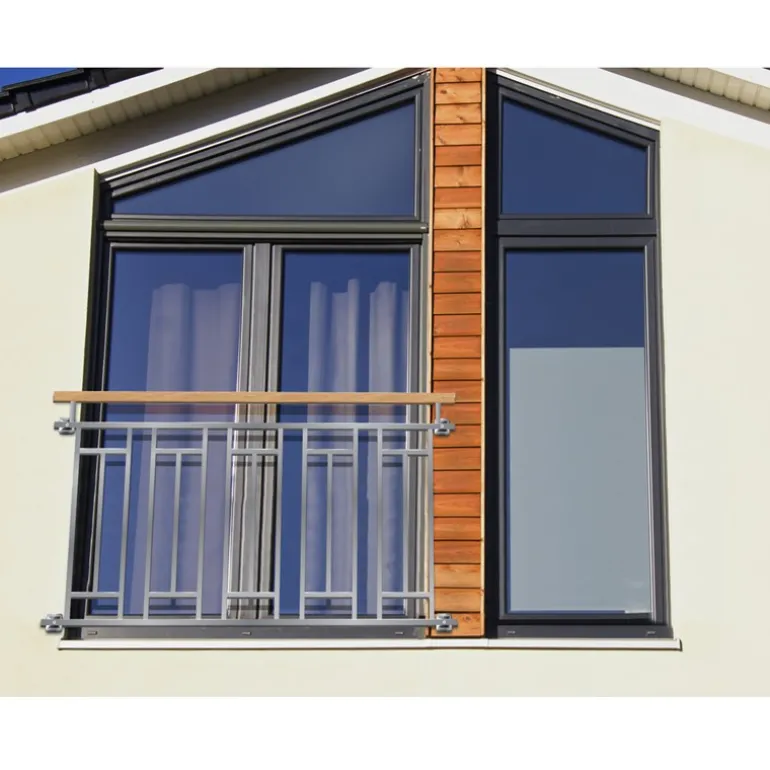 Französischer Balkon Silber 90x156 cm mit 5 Füllelementen, Holzoptik aus Edelstahl