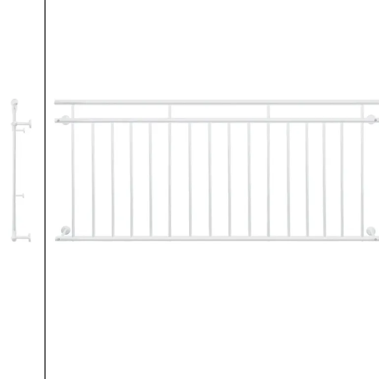 Französischer Balkon Weiß 90x225 cm mit 16 Füllstäben aus pulverbeschichtetem Stahl