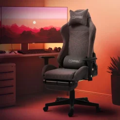 Gaming Stuhl Grau/Rot aus Stoff ML-Design