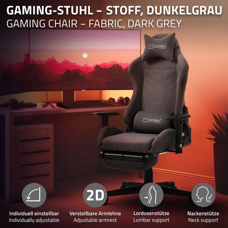 Gaming Stuhl Grau/Rot aus Stoff ML-Design