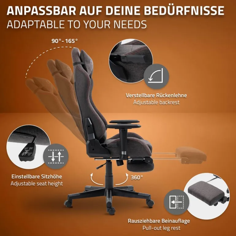 Gaming Stuhl Grau/Rot aus Stoff ML-Design