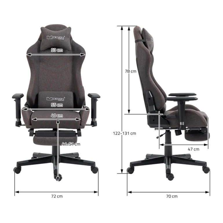 Gaming Stuhl Grau/Rot aus Stoff ML-Design