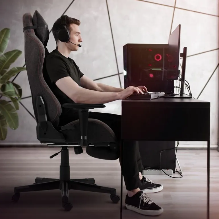 Gaming Stuhl Grau/Rot aus Stoff ML-Design