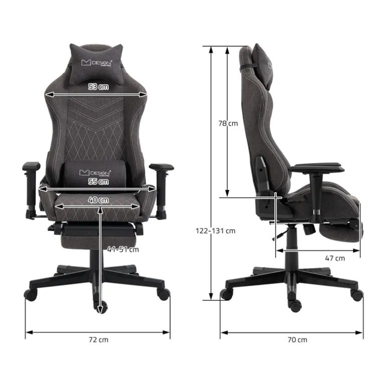 Gaming Stuhl Grau/Weiß aus Stoff ML-Design