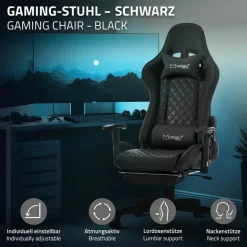 Gamingstuhl mit ausziehbarer Fußstütze 2D Armlehne Schwarz aus Kunstleder ML-Design