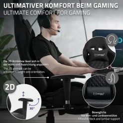 Gamingstuhl mit ausziehbarer Fußstütze 2D Armlehne Schwarz aus Kunstleder ML-Design