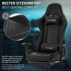 Gamingstuhl mit ausziehbarer Fußstütze 2D Armlehne Schwarz aus Kunstleder ML-Design